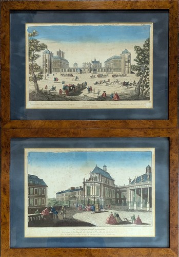 SUITE DE SIX GRAVURES rehaussées à l'aquarelle...