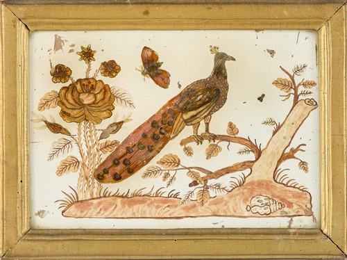 DEUX FIXÉS SOUS VERRE polychrome à décor...