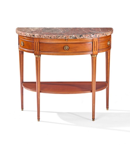 TABLE demi-lune en bois teinté façon acajou,...