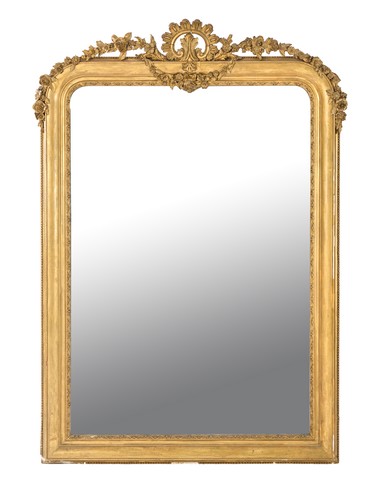 MIROIR DE CHEMINÉE cintré en partie haute,...