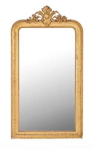 MIROIR DE CHEMINÉE cintré en partie haute,...