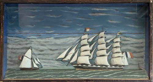 DIORAMA ou MAQUETTE DE VOILIERS sur fond...