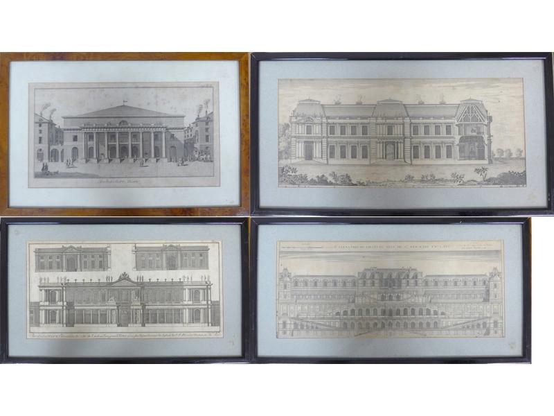 QUATRE GRAVURES en noir représentant des...