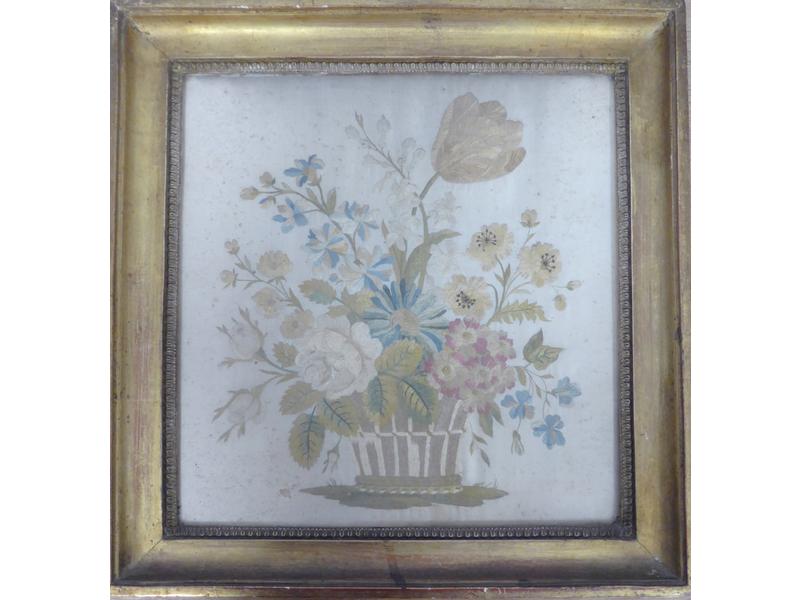 PANNIER DE FLEURS brodés sur soie