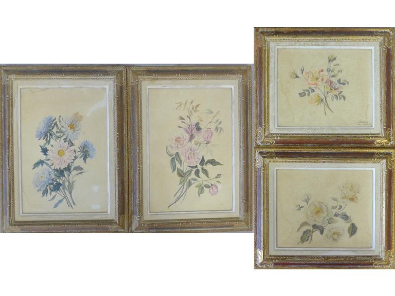 SUITE DE QUATRE BOUQUETS DE FLEURS au na...