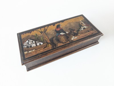 BOÎTE rectangulaire en bois peint à décor...