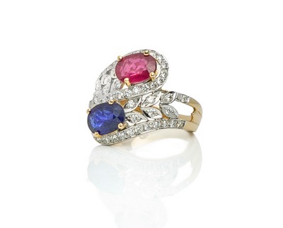 BAGUE type Toi & Moi en or (750) ornée d'un...