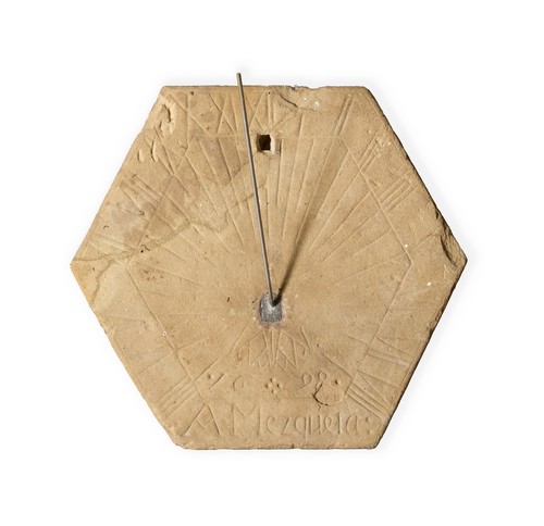 CADRAN SOLAIRE hexagonal en pierre sculp...