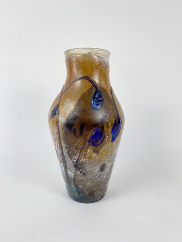GRAND VASE en verre soufflé polychrome et...