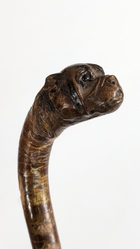 CANNE en bois teinté monoxyle à pommeau sculpté...