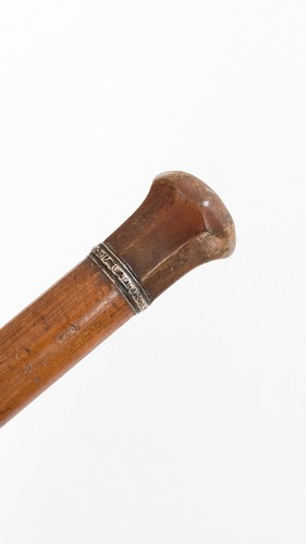 CANNE en bois verni et teinté à pommeau de...