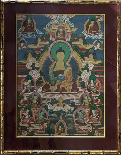 TANKA représentant le bouddha assis entouré...
