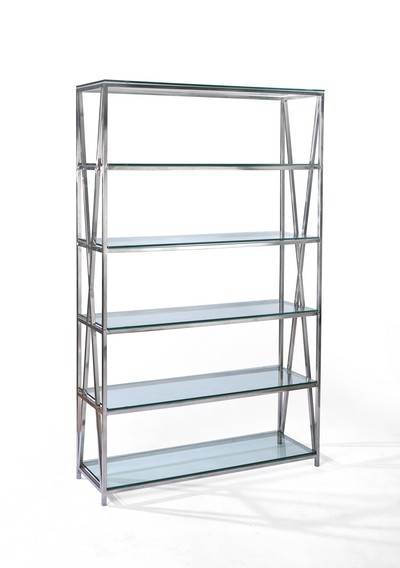 ÉTAGERE en métal chromé et plaques de verre...