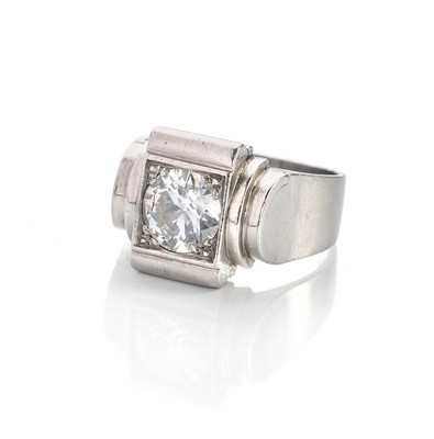 BAGUE TANK en platine (850) centrée d'un...