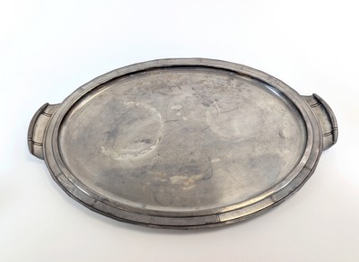 GRAND PLATEAU OVALE en métal argenté à deux...