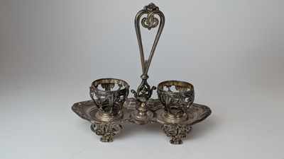 SALERON double en argent (950) de forme oblongue...