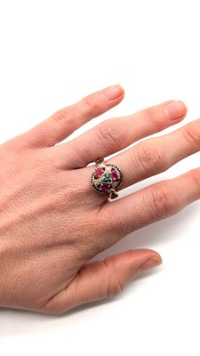 BAGUE en vermeil rose (925) à plateau ovale...