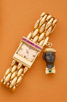 MONTRE bracelet tout or (750) à mailles ovales...