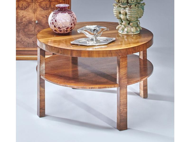 TABLE BASSE ronde en placage de noyer à quatre...