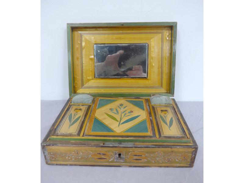 COFFRET rectangulaire en marqueterie de paille,...