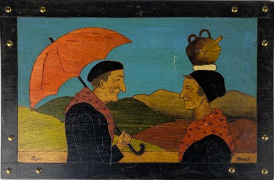 PANNEAU rectangulaire en bois pyrogravé et...