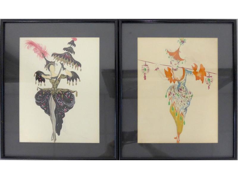 DEUX PROJETS DE COSTUMES gouachés et aquarellés,...