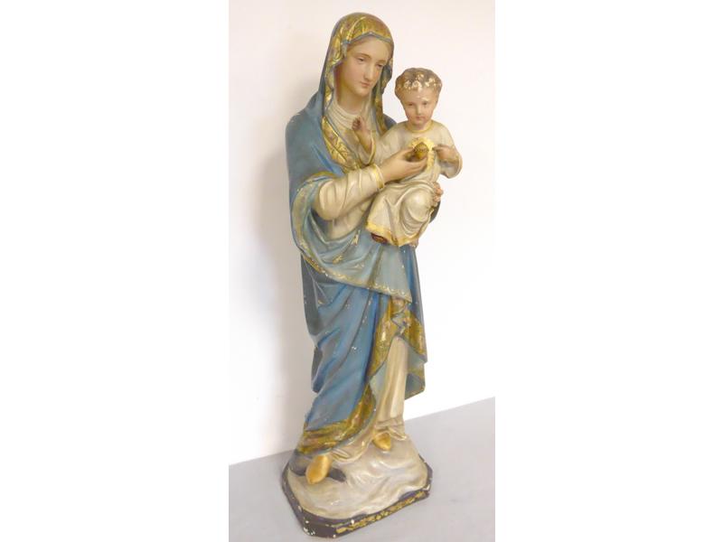 IMPORTANTE VIERGE A L'ENFANT en plâtre à...