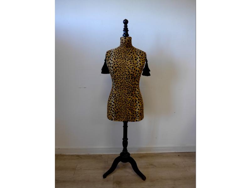 MANNEQUIN sur pied en bois noirci recouvert...