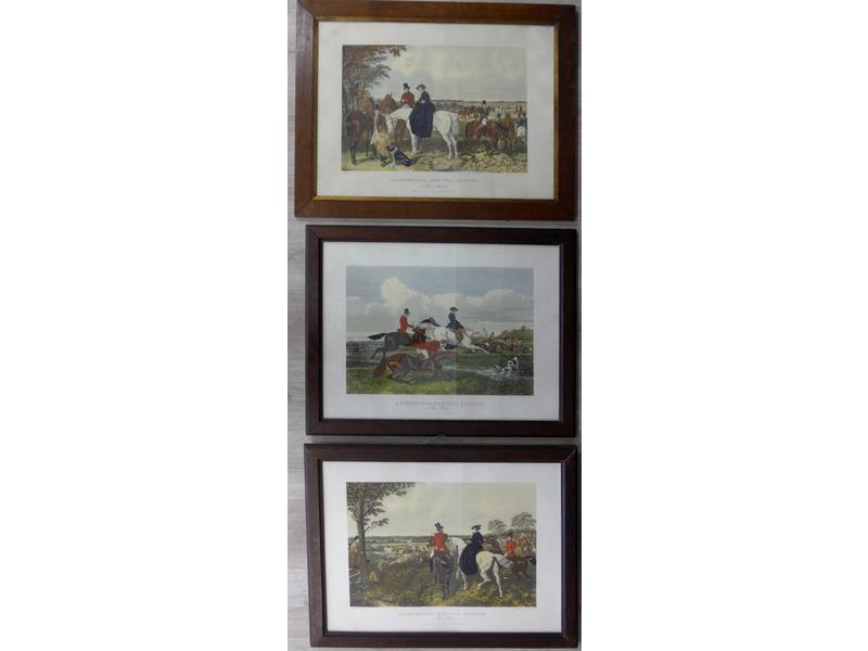 SUITE DE TROIS GRAVURES anglaises en cou...