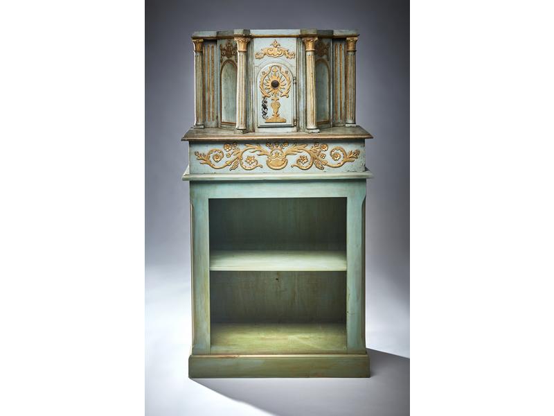 TABERNACLE en bois sculpté laqué vert d'eau...
