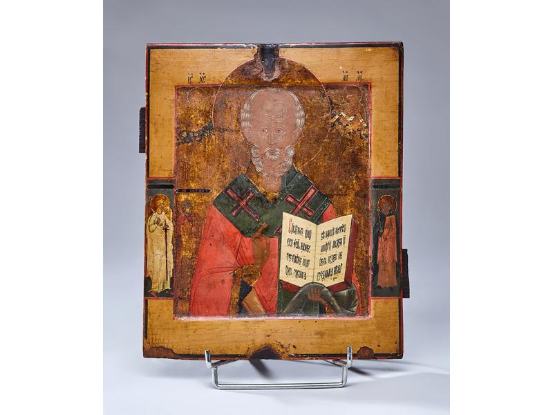ICÔNE en bois polychrome représentant saint...
