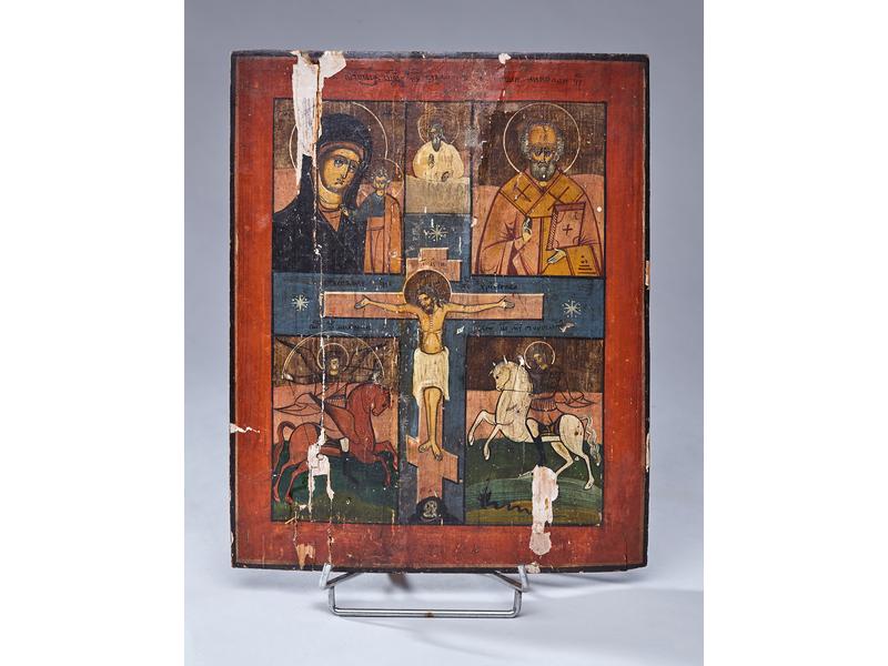 ICÔNE polychrome représentant la Crucifixion...