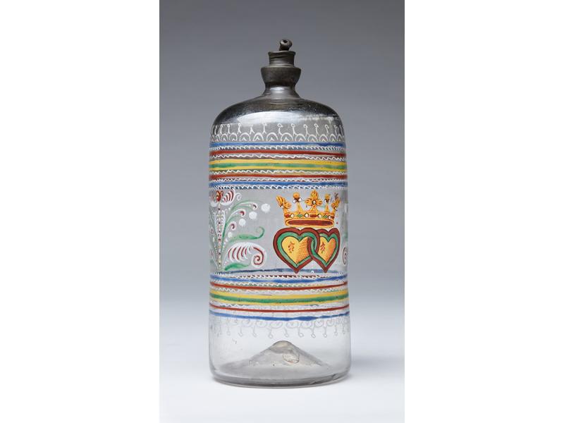 BOUTEILLE patronimique cylindrique en verre...
