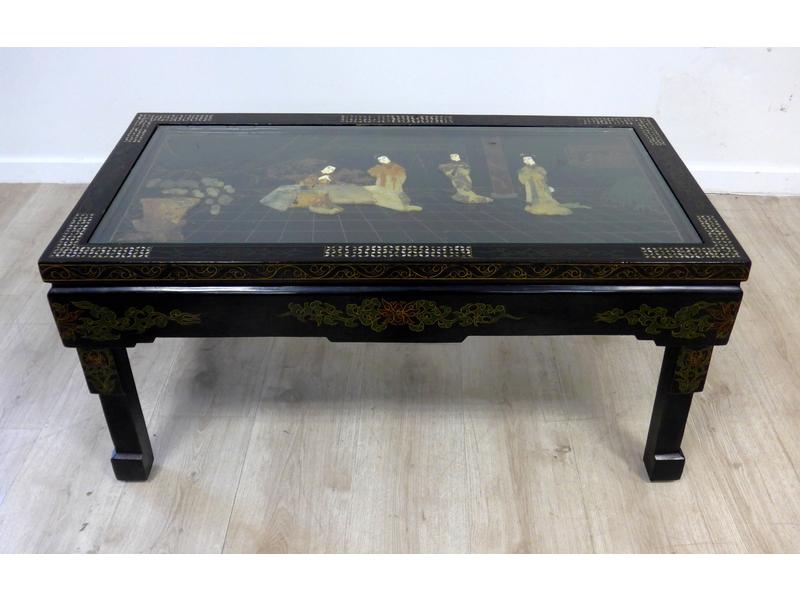 TABLE BASSE rectangulaire en bois laqué noir...