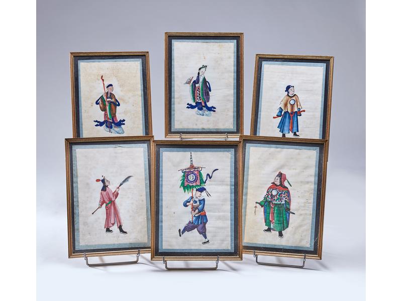 SIX GOUACHES sur papier de riz représentant...