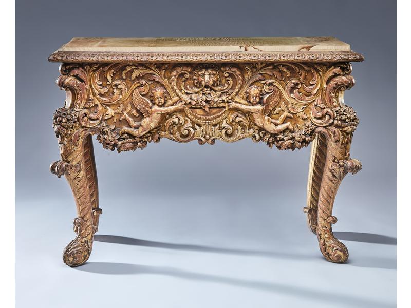 CONSOLE rectangulaire en bois sculpté et...