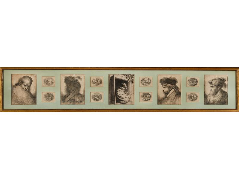 TREIZE GRAVURES montées sous verre compr...