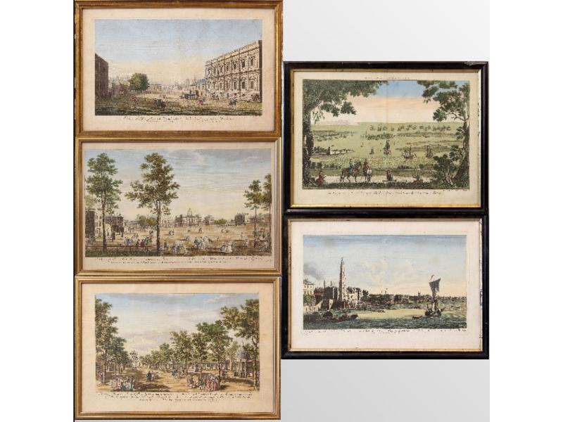 CINQ VUES D'OPTIQUE du XVIIIe siècle en noir...