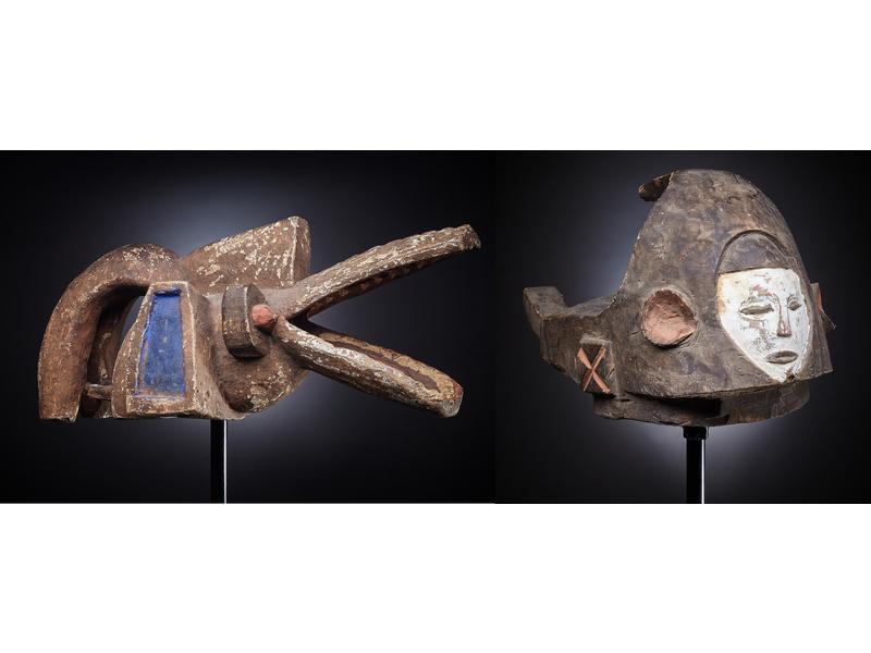 DEUX MASQUES-CIMIER en bois polychrome le...