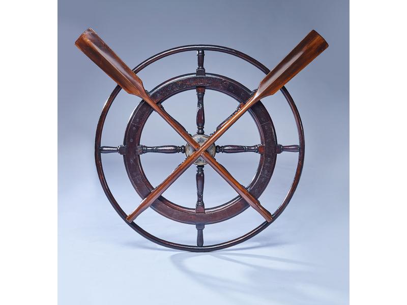 VÉRITABLE BARRE DE BATEAU en bois ciré et...