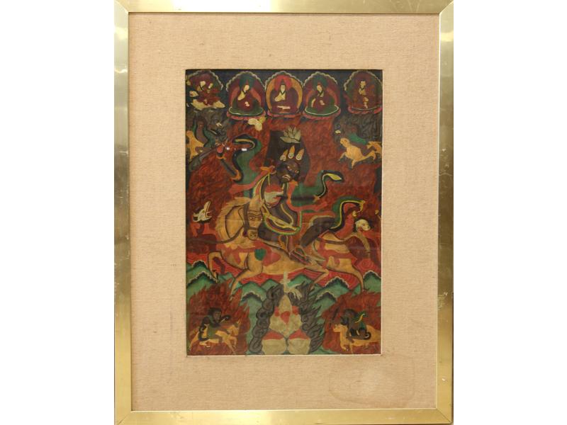 THANGKA peint et brodé sur toile représentant...