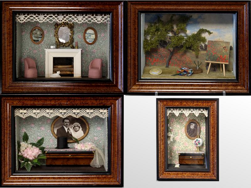 TROIS PETITES BOÎTES DIORAMA encadrées sous...