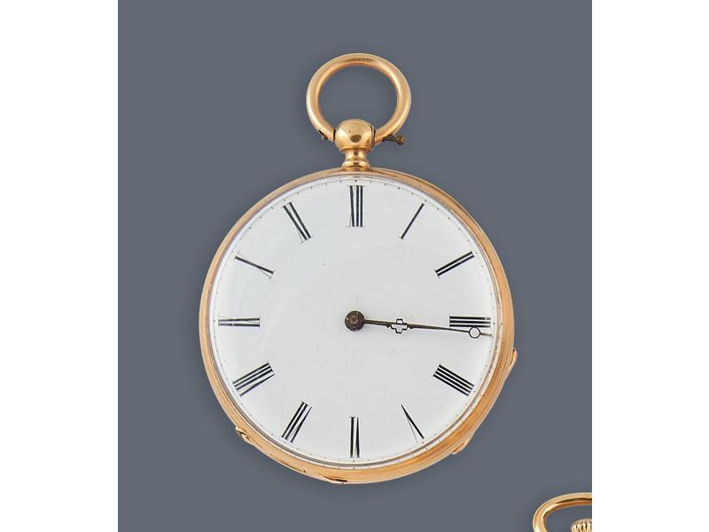 MONTRE DE POCHE en or jaune (750), à fond...