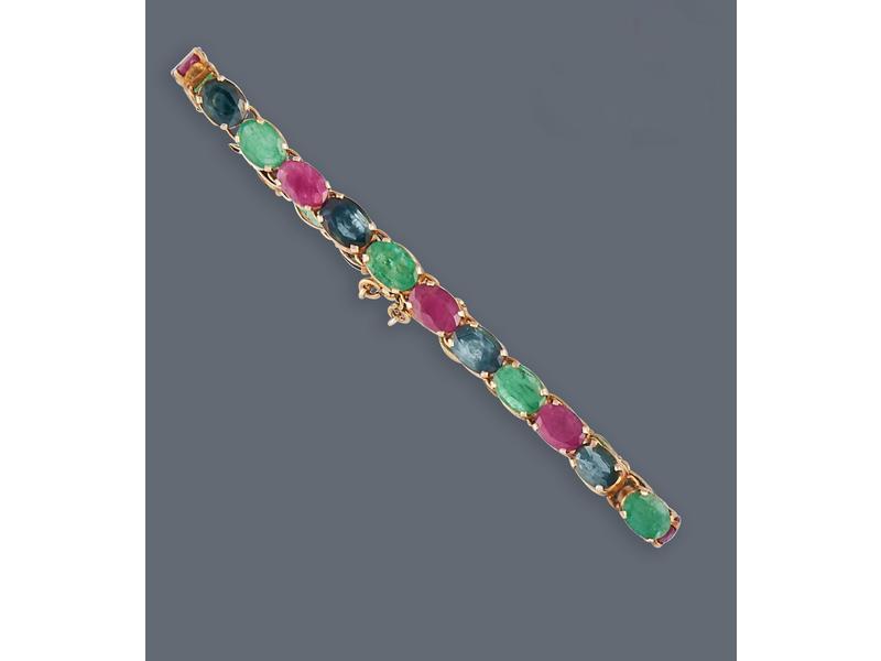 BRACELET ligne en or jaune (585) serti de...