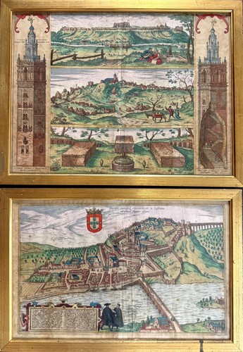 SUITE DE QUATRE GRAVURES en noir réhaussées...