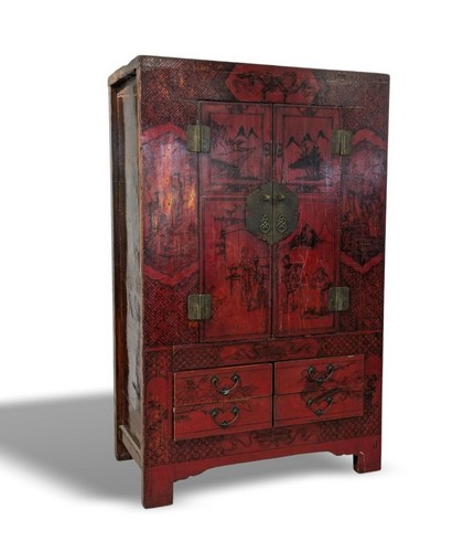ARMOIRE rectangulaire en bois laqué rouge...
