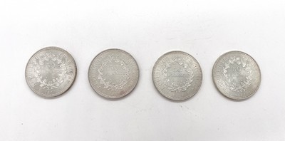 4 PIECES de 50 F Hercule en argent, 1975...