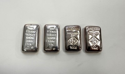 QUATRE LINGOTINS D'ARGENT (999), 2 SAO UK...
