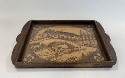 GRAND PLATEAU rectangulaire en bois, à deux...