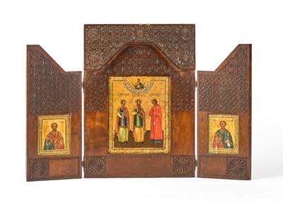 ICÔNE en triptyque figurant au centre les...
